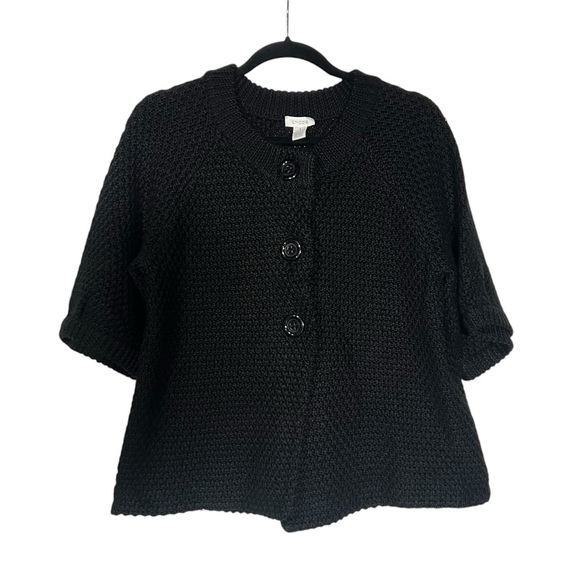 Chico’s Wool Blend Cardigan Knit Black Size 1 / Medium Textured Fall Office - Picture 1 of 9